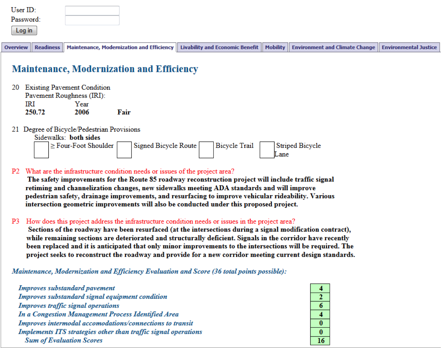 Snapshot of a Project Information Form from the TIP Interactive Database