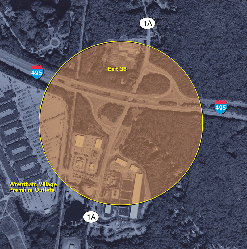 Map of Wrentham: I-495/Route 1A Ramps