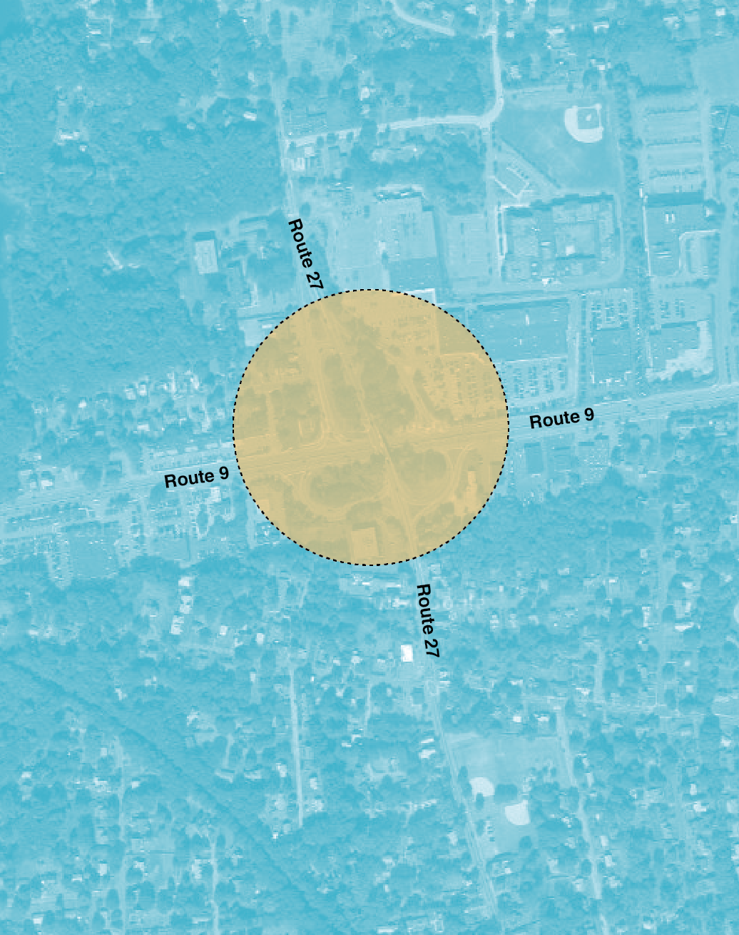 Figure 4-7. Bridge Replacement, Route 27 (North Main Street) over Route 9 (Worcester Street) and Interchange Improvements Project Area
Figure 4-7 is a map of Route 27 and Route 9.
