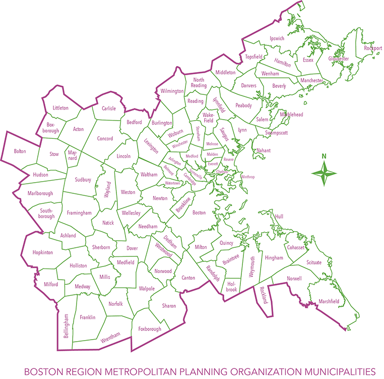 Map of the Boston Region MPO municipalities