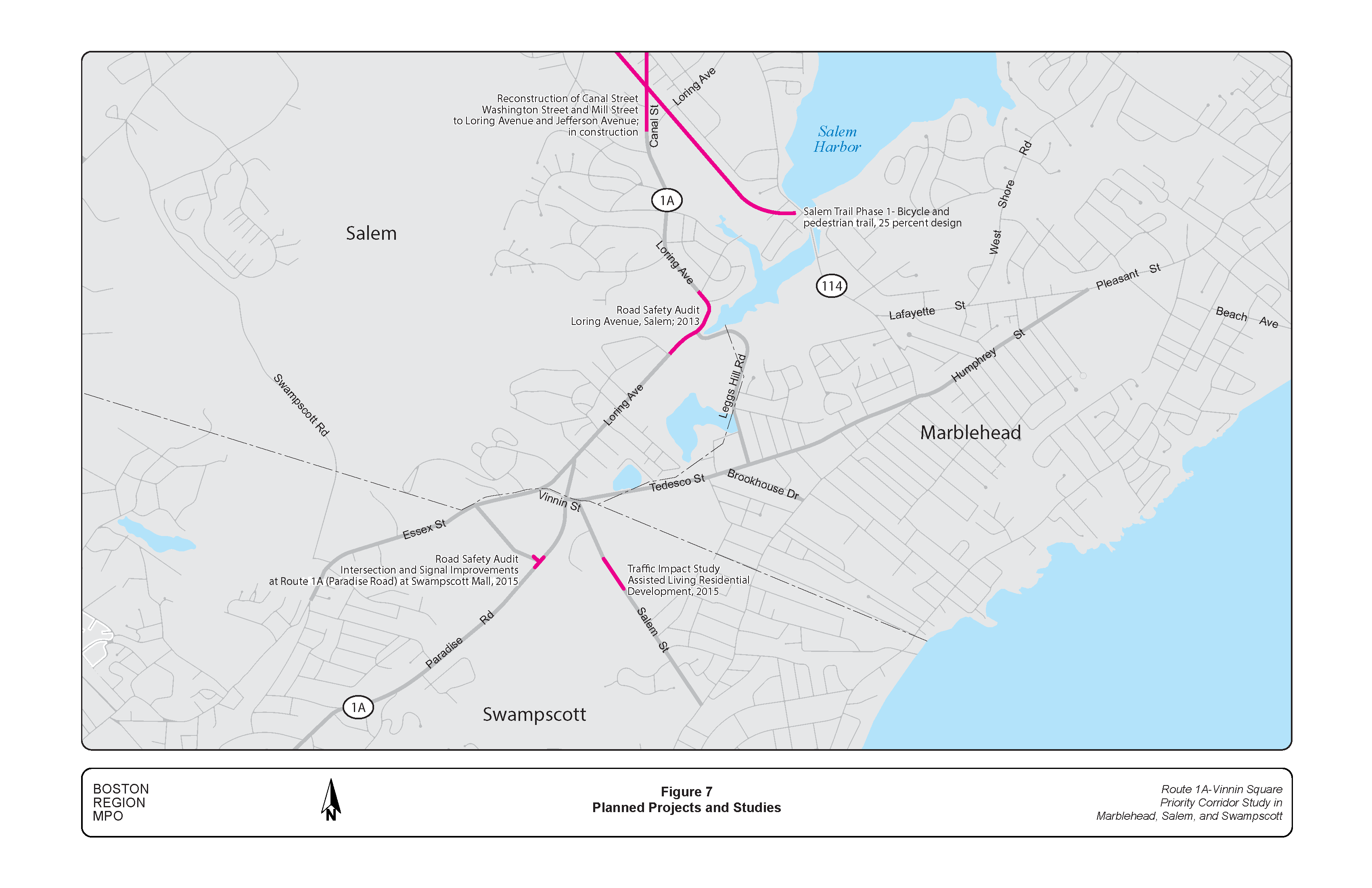 FIGURE 7. Planned Projects and Studies.Figure 7 is a map of the roadways in the study area showing the location of planned projects and studies.