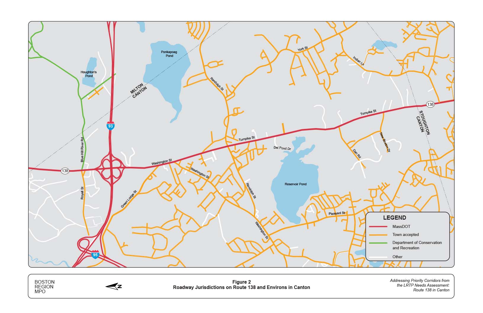 Figure 2 is a map of the study area showing the agencies that have jurisdiction of the roadways.