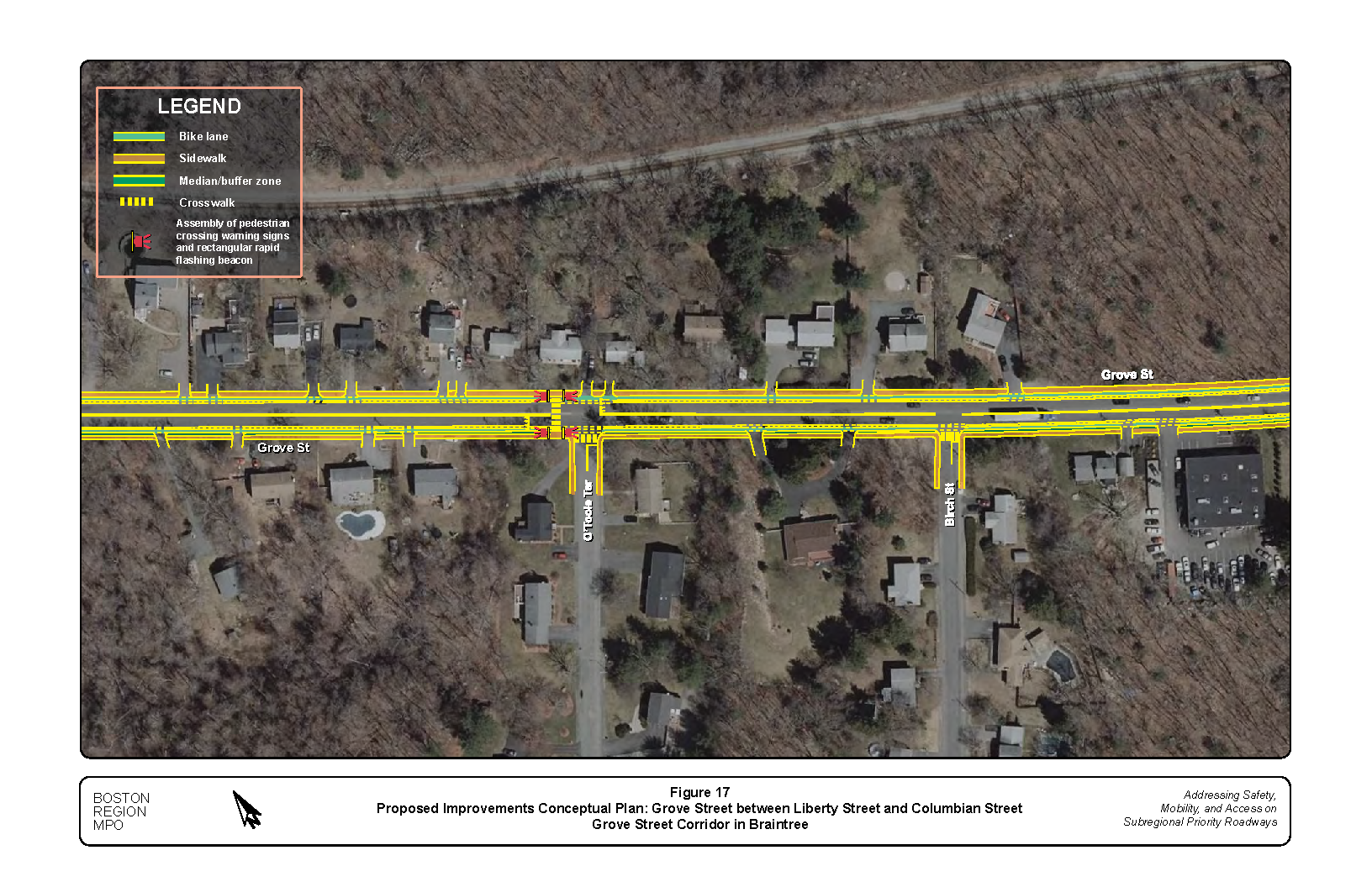 This figure shows a conceptual plan of the proposed improvements in the Grove Street section between Liberty Street and Columbian Street.