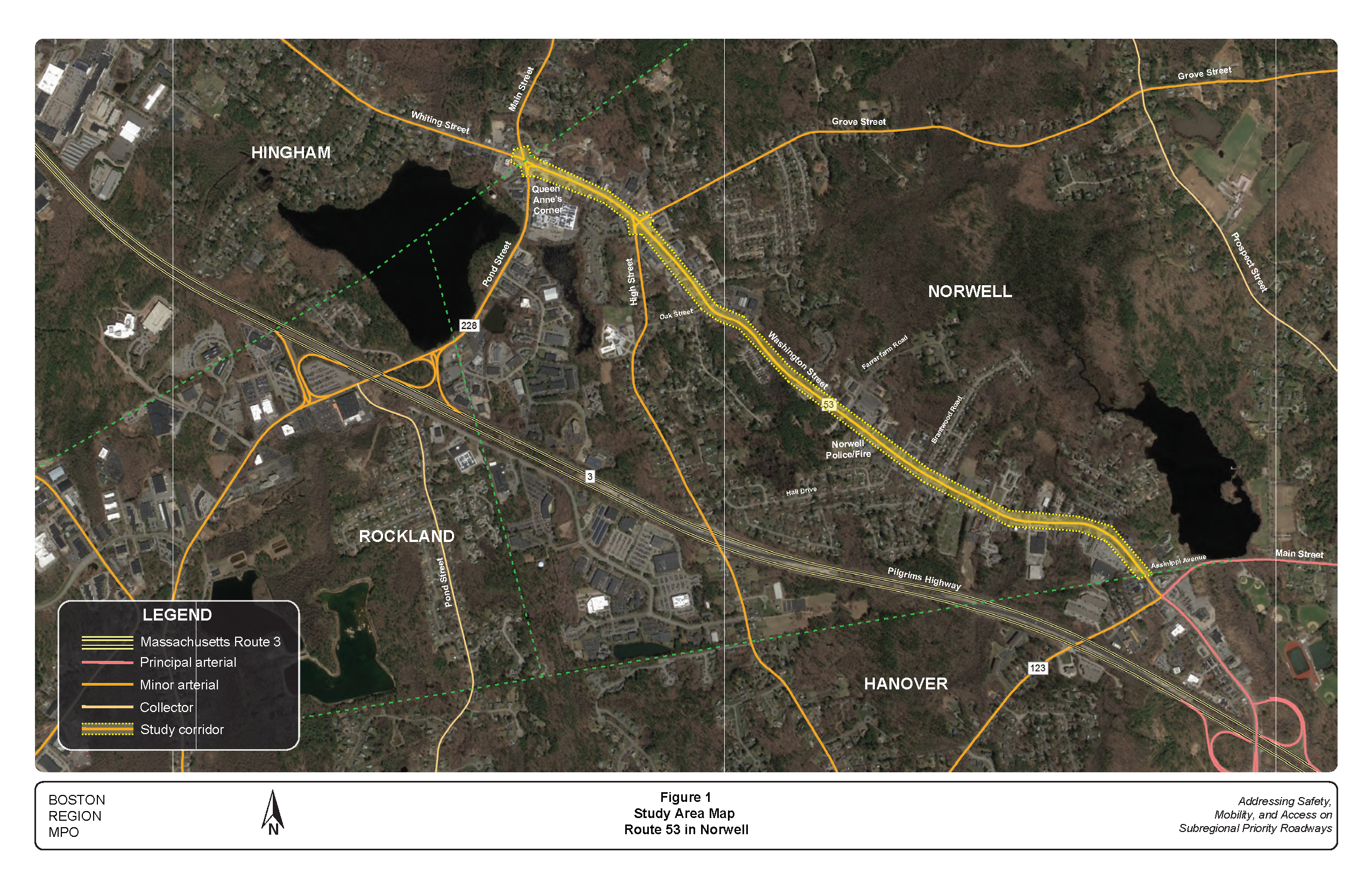 This figure shows an aerial map depicting the boundaries of the study area.