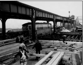 A streetcar operating on the North Washington Street Bridge in the early 1900s.